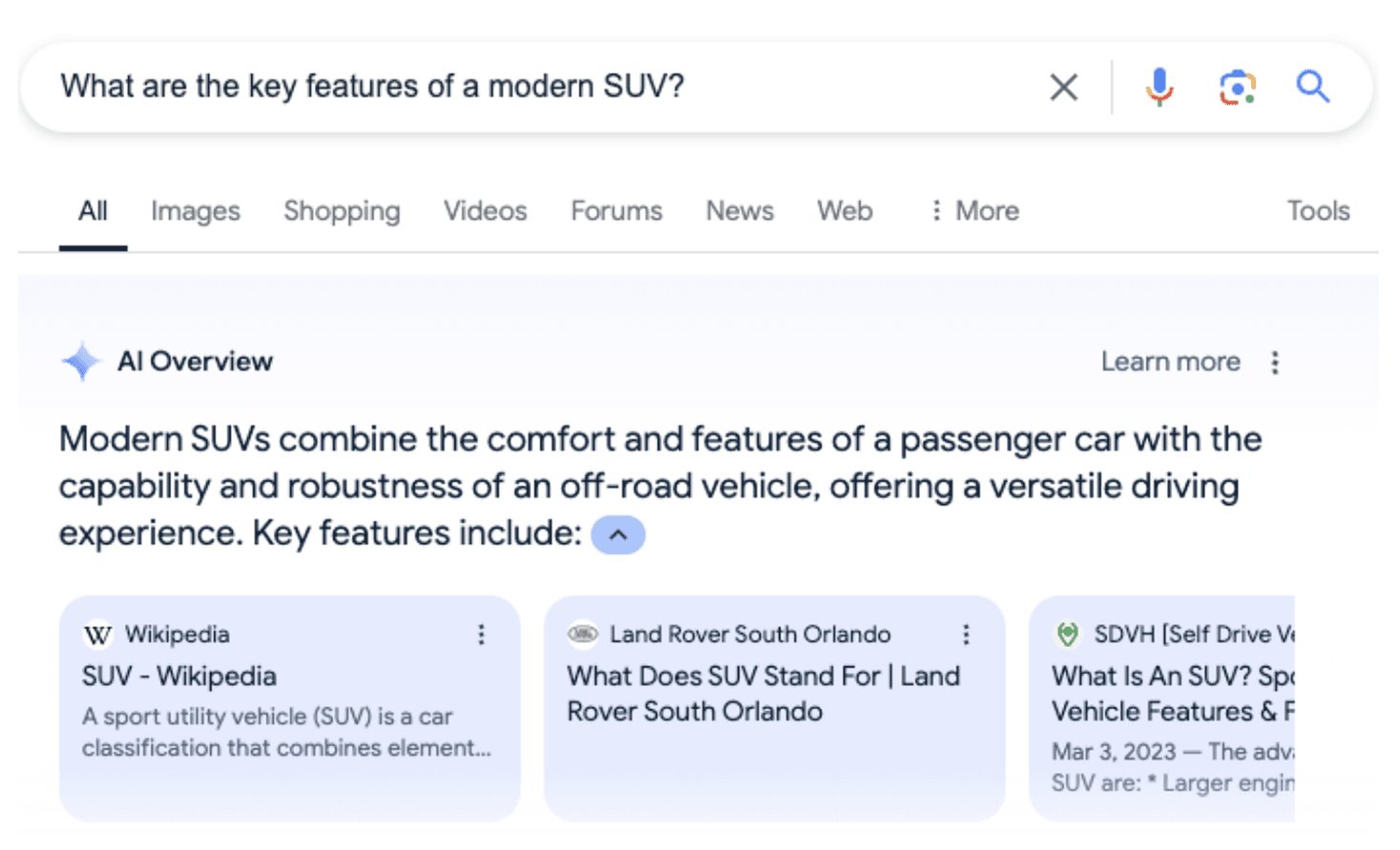 Google AI Overview search result example